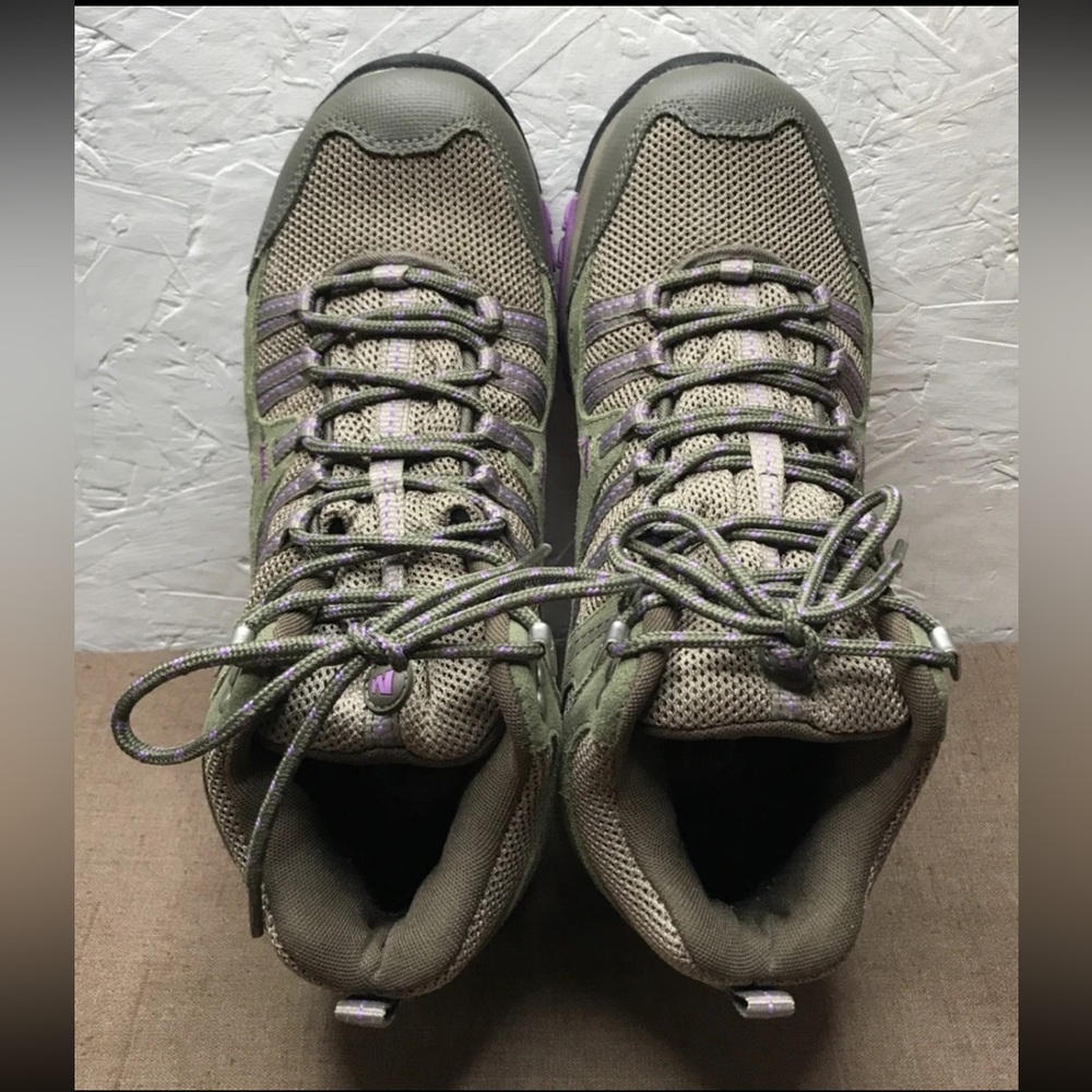 Excellent Merrell Tuskora Mid Women's 9.5 Hiking Boots Waterproof Burnt Olive - Picture 11 of 16